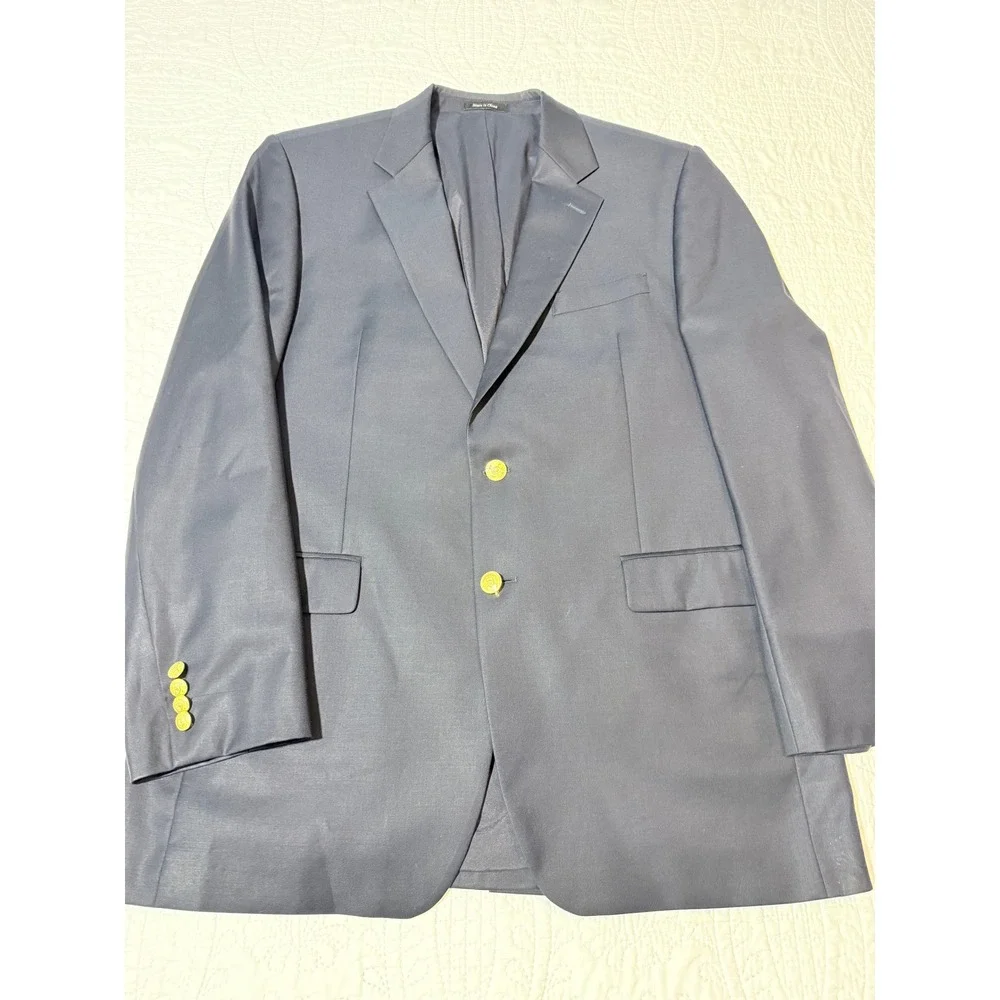 Ralph Lauren Wool Sport Coat Blazer Navy Blue Gold Buttons Mens Size 42L‎
